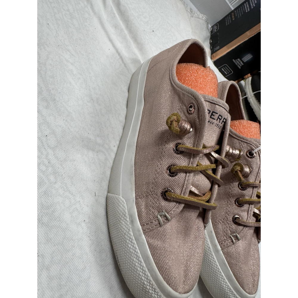 Sperry Womens Sz 6M Sky Sail Rose Metallic Platform Twill Sneakers Slip Ons Prom - Picture 8 of 14